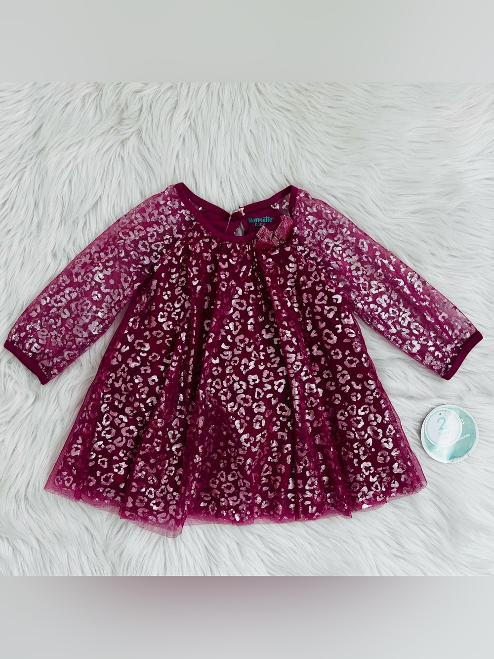 NWT! Nannette Baby Tulle Silver Metallic Leopard Print Two Piece Dress Sz 12M